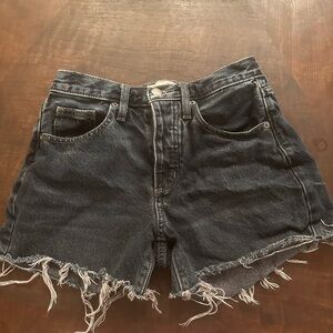 Dark Blue/Black Denim Frayed Hem Women's Shorts